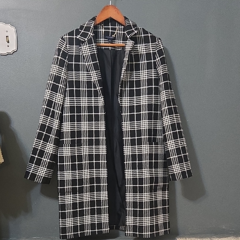 Tommy Hilfiger Black and White Plaid Trench Coat